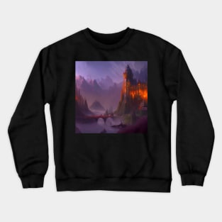 Ai Generated Art Scenery - Mountain Castle with Bridge Crewneck Sweatshirt